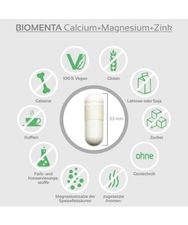 Buy BIOMENTA Calcium + Magnesium + Zinc - 180 High-Dose Vegan Capsules | Premium Quality Multi-Mineral Supplement - 100% NRV - Buy Online on GoSupps.com