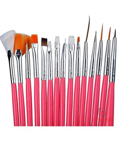 20-Piece Nail Art Brush Set with Pink and White Acrylic Handles - Manicure & Pedicure Kit for Designing, Dotting, and Painting - Pink - Buy Online on GoSupps.com