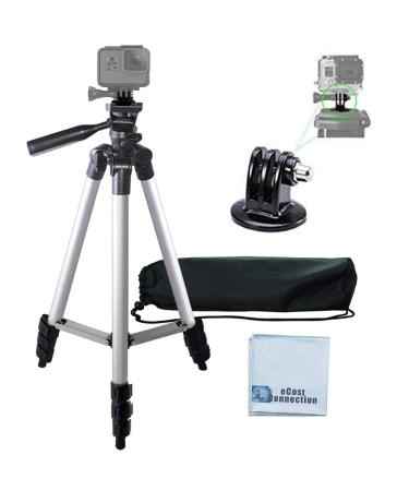 50" Aluminum Camera Tripod with Built in Bubble Level Indicator for All GoPro HERO Cameras + Tripod Mount & an eCostConnection Microfiber Cloth 50" Tripod for GoPro