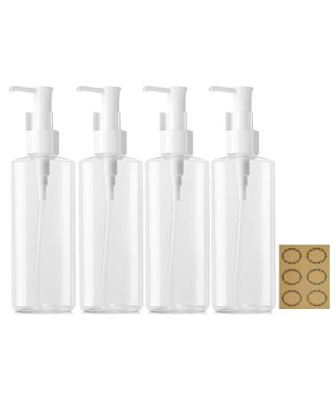 Apstaqeoo 4Pcs 150ML Empty Lotion Dispenser Refillable Clear Plastic Oval Travel Bottles Makeup Cosmetic Flat Container Dispenser with Pump Head & Label for Gel Cream Shampoo Massage Cleansing Oil 4pcs X 150ml