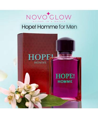 NovoGlow Hope Homme for Men - 100ml Eau De Parfum Spray for Men - Spicy Floral & Intense Fragrance Warm Scent Lasts All Day Long Includes Carrying Pouch Gift for Men for All Occasions - Buy Online on GoSupps.com