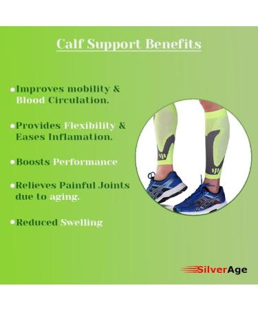 Buy SilverAge Calf Support Compression Sleeve for Men & Women | Relieve Shin Splints Varicose Veins Leg Pain | Stylish & Comfortable for Running Gym | Free 10Ml Oil - Buy Online on GoSupps.com