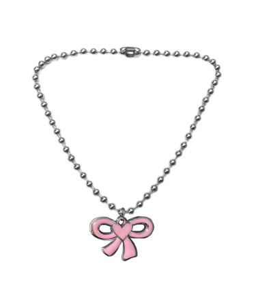 OralGos Fashion Bow Pendant Necklace Cute Cool Clavicle Chain Ball Chain Choker Jewelry Simple Style Metal
