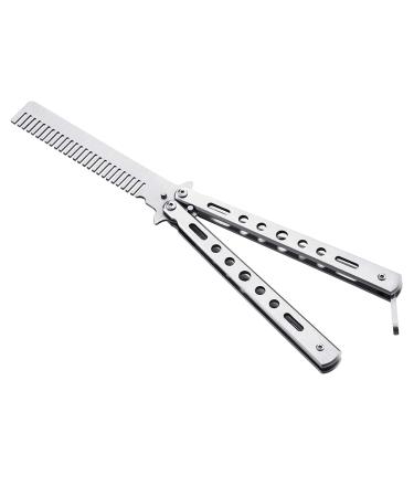 Tairantop Butterfly Comb Stainless Steel Black Comb for Hair Folding Training Practice Combs Hair Styling Tools Folding Training Practice Combs Hair Styling Tools Outdoor Practice Spinning Comb Sliver (Art Deco)