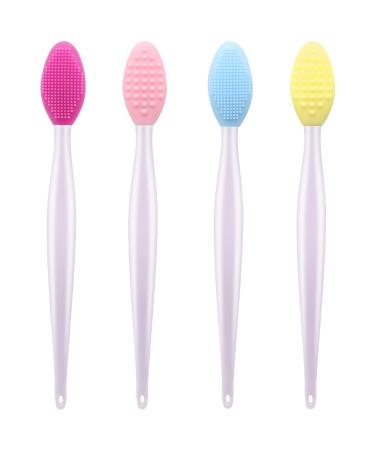Lip Scrub Tool Silicone Lip Brush Exfoliating Double-Sided Lip Scrubber Tool for a Smoother and Fuller Appearance,Cleaner (4 Colors,4 PCS)