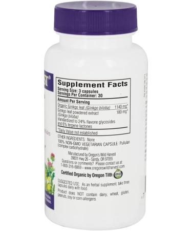 Organic Non-GMO Ginkgo Capsules - 90 Count by Oregon's Wild Harvest - Buy Online on GoSupps.com