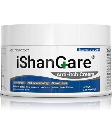 iShanCare Anti Itch Cream Extra Strength Oatmeal Soothing Skin Itch Relieving Ointment for Rash Dermatitis Eczema Psoriasis Hives Sun Bug&Mosquito Bites Poison Ivy Large Can 35 oz