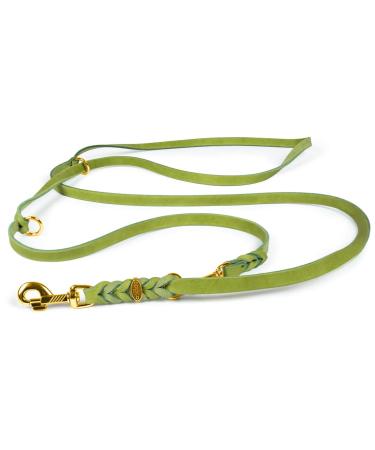 COPCOPET-fat leather line for dogs-3-way adjustable dog leash made of soft leather with carabiners & fittings made of brass-braided leash 100% handmade in germany (5 m x 20mm | green) 5 m x 20 mm green