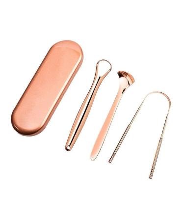 New 3-part tongue cleaner with a handy travel suitcase steel tongue scraps metal brush kit adult tool care dental rose gold