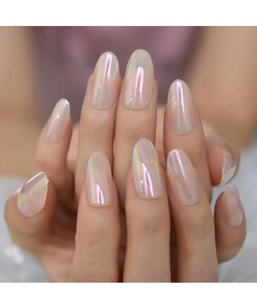 Shop Hujl Holographic Artificial Nails - Transparent Oval Medium Chrome-Plated Fake Nails | Colorful Manicure | 24 Pcs - Buy Online on GoSupps.com