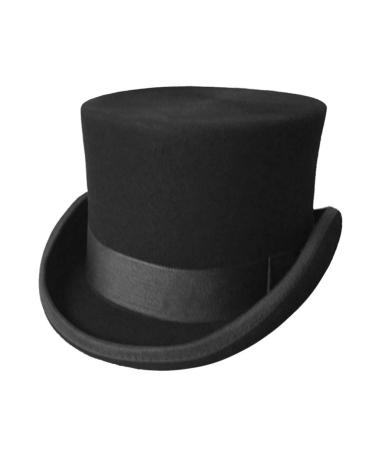 GEMVIE Men's 100% Wool Top Hat Satin Lined Party Dress Hats Derby Black Hat Black 7 5/8