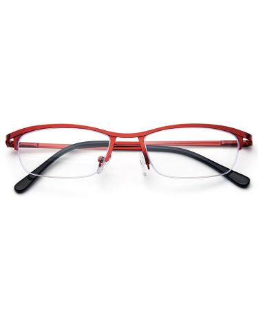 KoKoBin Metal Half Frame Reading Glasses for Men and Women with Blue Light Filter Spring Hinge Reading Glasses (Red 2.5) Red 2.5 Diopters