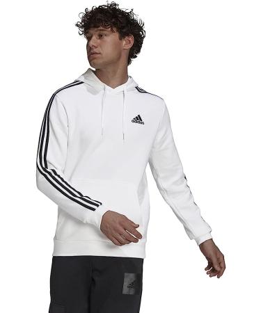 adidas Men's Essentials Fleece 3-Stripes Hoodie X-Large - White/Black - Buy Online on GoSupps.com