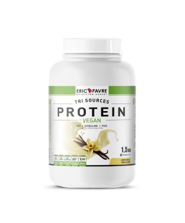 Vegan Proteins Tri-Source Flavorful Vegan Vegetable Proteins for Muscle Development Spirulina Rice Peas Quickly Assimilable 1.5 kg French Laboratory Eric Favre (Vanilla)