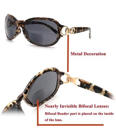 Bifocal Reading Sunglasses for Women - Vintage Street Fashion with Metal Decoration, UV Protection, 2 Pairs Black&Tortoise - Buy Online on GoSupps.com