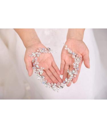 Deniferymakeup Silver Bridal Hair Vine Opal Hair Piece Rhinestones Wedding Hair Piece Crystal and Pearl Blue Bridal Jewelry for Women and Girls - Buy Online on GoSupps.com