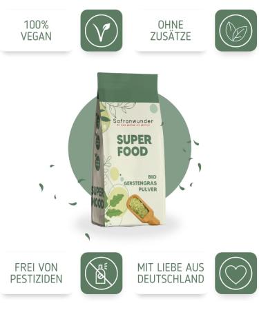 Safranwunder Organic Barley Grass Powder 250g | Sustainably Grown | Raw Food Quality & Lab Tested | Ideal for Green Smoothies | Vegan & No Additives | Certified - Buy Online on GoSupps.com