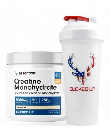 Bucked Up Creatine & Shaker Bundle Micronized Creatine Powder (250g 50 Servings) + 28oz Leak-Proof BPA-Free Shaker Bottle for Optimal Mixing