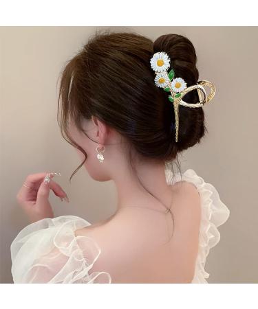 White Daisy Large Flower Hair Claw Clip | Gold Metal Hair Barrette for Thick/Thin Hair | Non-Slip Fashion Hair Accessory - Buy Online on GoSupps.com