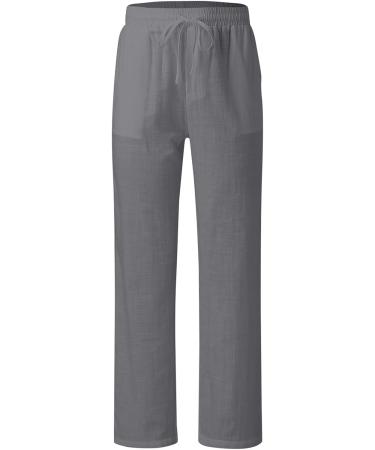 Men's Lightweight Linen Elastic-Waist Drawstring Pants - Summer Casual Loose Fit Beach Yoga Trousers with Pockets (X-Large, Gray) - Buy Online on GoSupps.com
