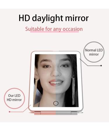 HUOJUCUN Shanker LED Travel Makeup Mirror with Light, Foldable & Portable Lighted Makeup Mirror with Small Magnifying Mirror - Pink - Buy Online on GoSupps.com