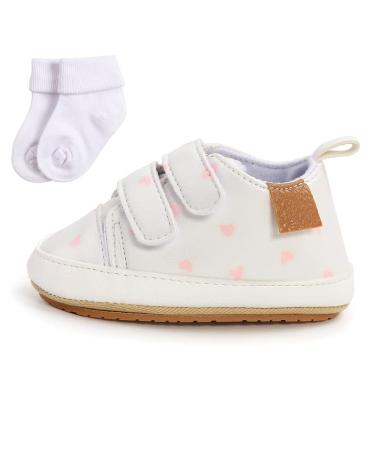 Baby Girls Boys Sneakers Toddler Shoes PU Leather First Walking Shoes Anti-Slip Infant Newborn Prewalker Sneakers for 0-18 Months with Sock 6-12 Months Whitexin