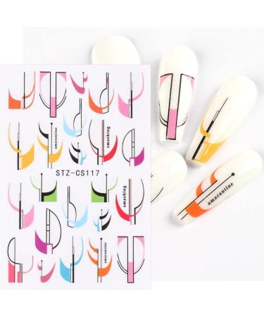 Nail Decor Spring Summer Smile Line Design Nail Art Stickers 3D Black White Geometry French(STZ-CS116) - Buy Online on GoSupps.com
