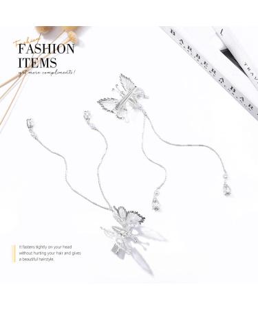 Silver Butterfly Hair Pins - Tassel Hair Barrettes for Bride Wedding - Pack of 2 - Buy Online on GoSupps.com