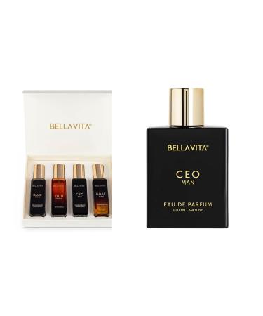 Men's Luxury Perfume Gift Set (4 x 0.68 fl. oz.) & CEO MAN Perfume (3.3 fl. oz.) | Oud Klub Goat CEO Lemon Lavender Tonka | Long-lasting Masculine Woody Aromatic | Vegan Cruelty-Free