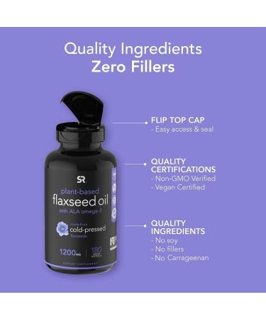 Sports Research Flaxseed Oil 1200 mg - Plant-Based Omega-3 Veggie Softgels (180 Count) - Buy Online on GoSupps.com