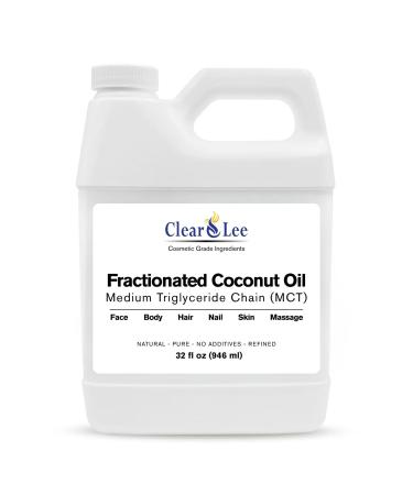 ClearLee Fractionated Coconut Oil MCT - Cosmetic Grade Natural & Pure Oil for Massage Body Hair Skin Face Nail Spa Aromatherapy Carrier for Essential Oils Soap Making Serums & More (32 oz) Fractionated Coconut Oil