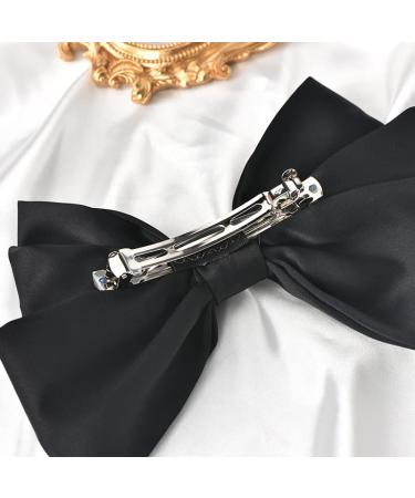 Large Black Bow Hair Barrette for Women and Girls - Satin Silk Ribbon Hair Clip for Ponytail - French Barrette Hairpin for Teens and Ladies - Buy Online on GoSupps.com