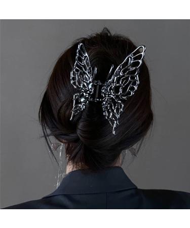2 Pack Butterfly Metal Large Hair Claw Clips for Women - Retro Black/Silver Hair Jaw Clips - Strong Hold for Thick Hair - Fashionable Hair Accessories for Girls - Buy Online on GoSupps.com