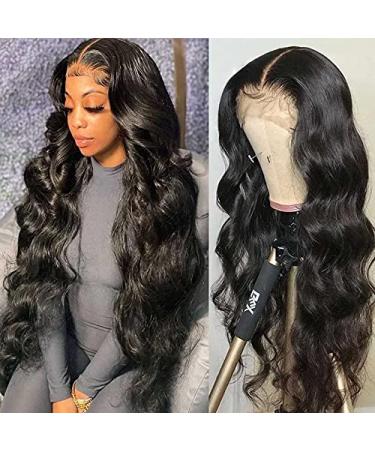 28 Inch Body Wave Lace Front Wigs Human Hair Pre Plucked 13x6x1 Lace Frontal Wigs with Baby Hair 180% Density Brazilian Lace Front Human Hair Wigs for Women Natural Black 28 Inch (Pack of 1) Body wave lace front wigs