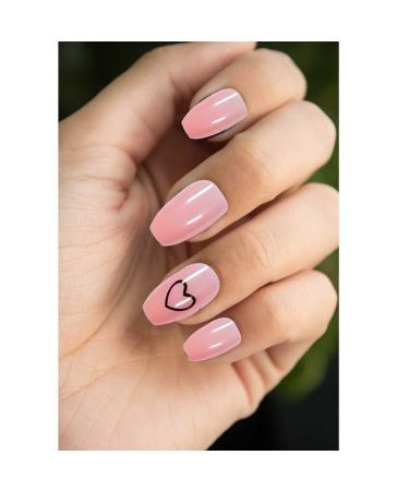 Bufenia Short Coffin Press-On Nails | Skin Color | Shiny Hearts | 24 Acrylic Nails for Women & Girls - Buy Online on GoSupps.com
