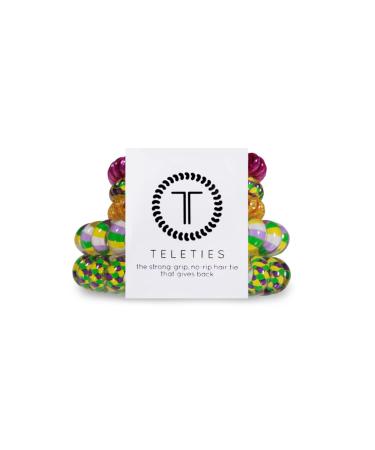 TELETIES - Mixed Spiral Hair Coils - Mardi Gras Collection - Ponytail Holder Hair Ties for Women - Phone Cord Hair Ties - Strong Grip No Rip Water Resistant No Crease - 5 pack - Mardi Fever Mix Pack Mardi Fever