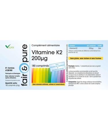 Fair & Pure Vitamin K2 200mcg - Vegan High Dose MK-7 Supplement (180 Tablets) - Buy Online on GoSupps.com