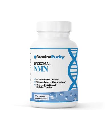 GenuinePurity - 250mg Liposomal NMN Supplement - 60 Vegan Capsules to Support NAD+ Production Cellular Energy & Healthy Aging - Nicotinamide Mononucleotide for Metabolic Wellness & Immune Support