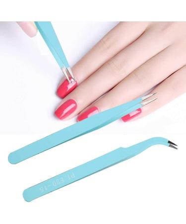 Stainless Steel Nail Art Tweezers Anti Static Straight Curved Head Accurate Manicure Picking Rhinestone Metal Accessory Pick Up Durable and Exquisite (Blue) - Buy Online on GoSupps.com