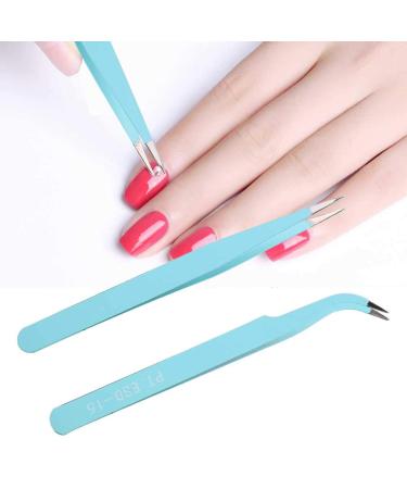 2-Piece Stainless Steel Tweezers Nail Tweezers Designs with Straight Head and Antistatic Straight Tweezers Curved for Beauty for Nails Manicure Tweezers Bend 02