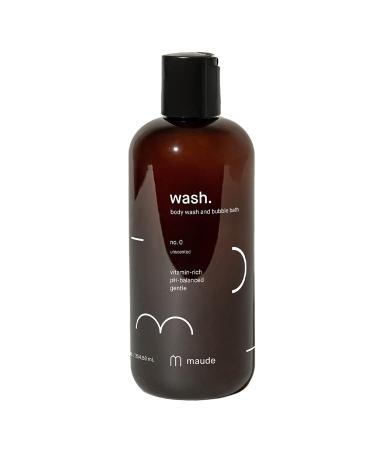 MAUDE pH Balanced Body Wash + Bubble Bath No. 0 - Gentle Body Wash & Bubble Bath Soap - Omega 3  6  0 + Vitamin B3  B5  C  and E (12 oz) No. 0 - Unscented