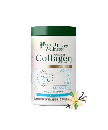Great Lakes Wellness Keto Boost Advanced Collagen Peptides Powder with 4.2g MCTs - Vanilla Flavored - Nutritiously-Rich Non-Dairy Coffee Creamer or Smoothie Alt - Non-GMO, Kosher - 14.1 oz Vanilla MCT 14.1 Ounce (Pack of 1)