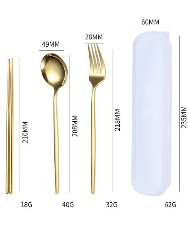 Three Piece Stainless Steel Portable Tableware Student Spoon Fork Chopsticks Gold - Buy Online on GoSupps.com