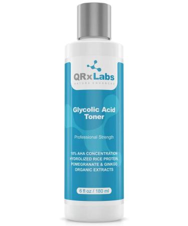 Glycolic Acid Toner - Professional Exfoliating Anti-Aging Toning Solution for Face with 10% AHA, Witch Hazel, Hydrolyzed Rice Protein and Pomegranate & Ginkgo Biloba Extracts - 1 Bottle of 6 fl oz
