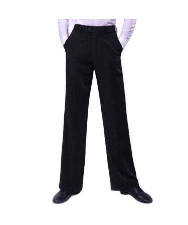 ZYMOZYM Men's Black Vetical Latin Ballroom Dance Pants with Belt Loop for Competition 38 Black