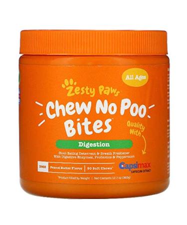 Zesty Paws Chew No Poo Bites for Dogs Digestion All Ages Peanut Butter Flavor 90 Soft Chews 12.7 oz (360 g)