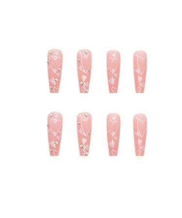 Runrayay French Artificial Nails with Sequins & Rhinestones - Extra Long Heart Pattern Press-On Nails Art Kit for Women & Girls (24 pcs) - Buy Online on GoSupps.com