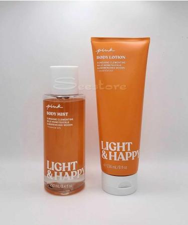 2 VS fragrance lotion 8 fl oz & perfume mist 8.4 fl oz bundle set (Light and Happy)