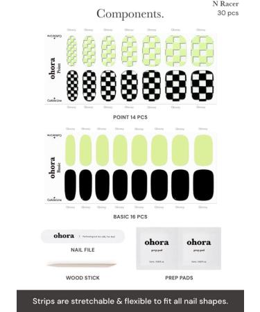ohora Semi Cured Gel Nail Strips (N Racer) - Salon-Quality, Long Lasting, Easy Application - Includes 2 Prep Pads, Nail File & Wooden Stick - Buy Online on GoSupps.com