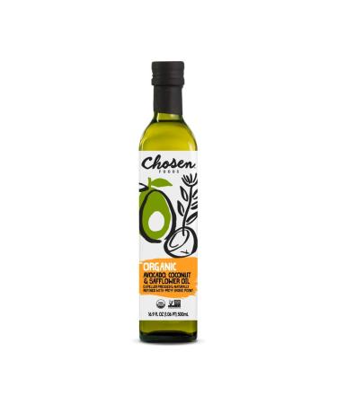 Chosen Foods Organic Avocado, Coconut & Safflower Oil, Kosher Oil for Baking, High-Heat Cooking, Frying, Homemade Sauces, Dressings and Marinades (16.9 fl oz)
